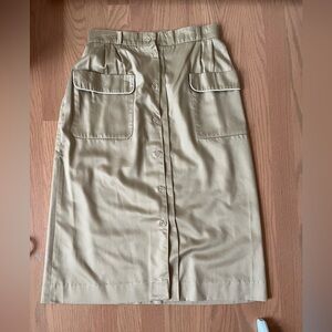 Vintage Elegant Tan Button-Down Skirt